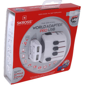 SKross Adaptor priza universal 3 pini cu USB Alb