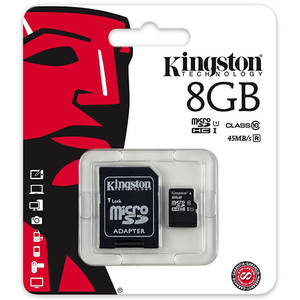 Card Kingston microSDHC 8GB Clasa 10 UHS-I 45MBs cu adaptor SD