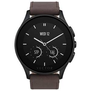 Smartwatch Vector Luna Brushed Black / Dark Brown Leather strap Small