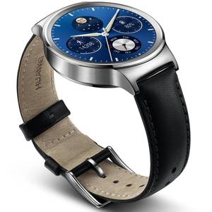Smartwatch Huawei Watch W1 Steel Silver Black 42MM Leather Strap