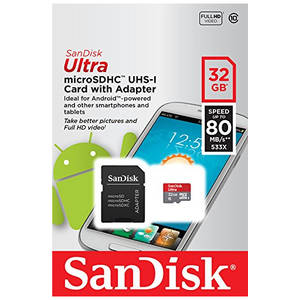 Card Sandisk MicroSDHC Ultra 32GB Clasa 10 80Mbs cu adaptor SD