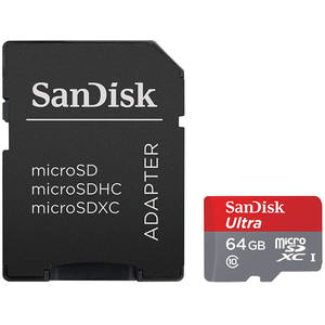 Card Sandisk MicroSDXC Ultra 64GB Clasa 10 80Mbs cu adaptor SD