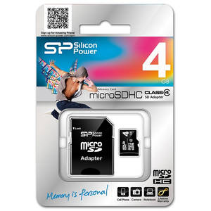 Card Silicon Power microSDHC 4GB Clasa 4 cu adaptor SD