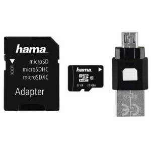 Card Hama microSDHC 32GB 22 Mbs Clasa 10 cu adaptor SD si card OTG USB