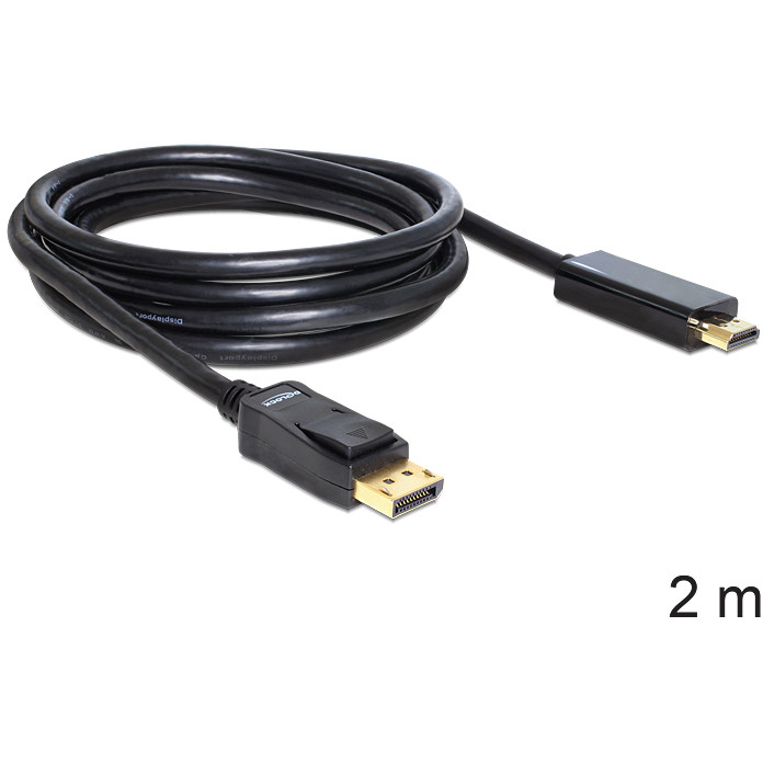 Cablu Delock DisplayPort Male - HDMI Male 2m gold negru — imaginea 2