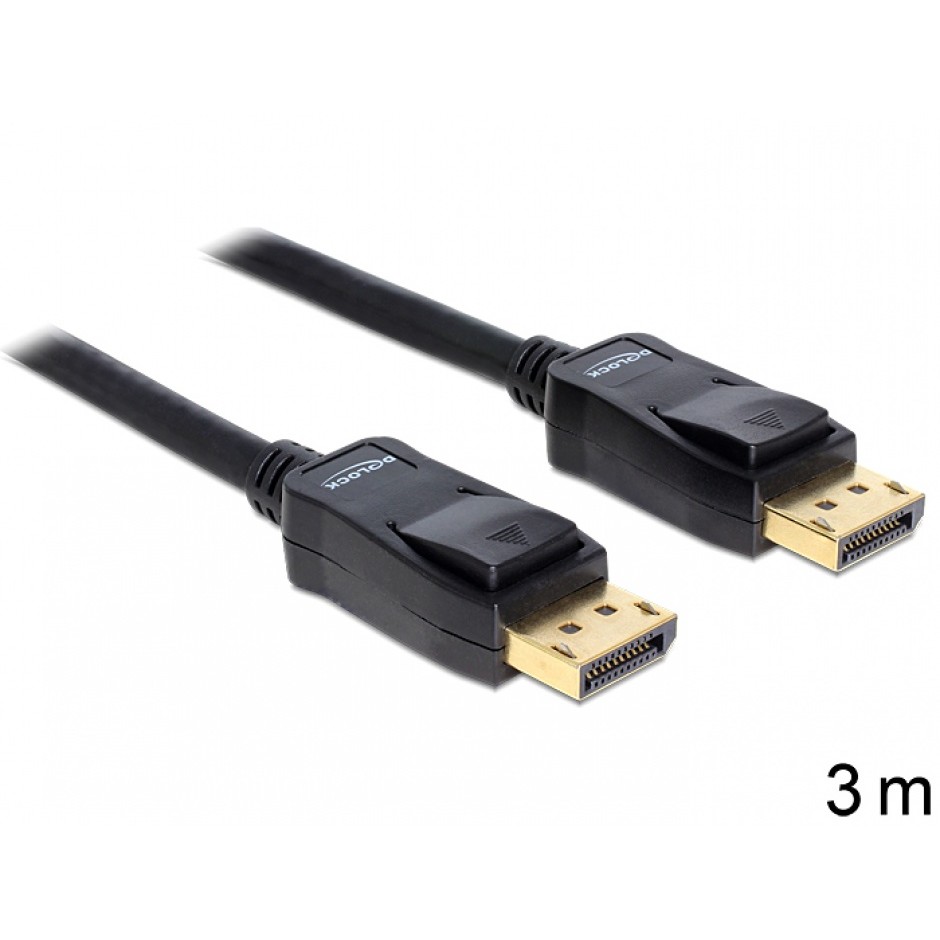 Cablu Delock DisplayPort v1.2 Male - DisplayPort Male 4K ecranat 3m gold negru