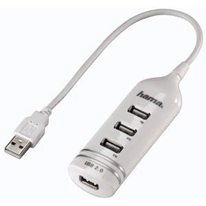 Hub USB Hama 4 porturi cu alimentare alb