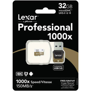 Card Lexar 1000x micro SDHC 32GB  Clasa 10 UHS-II card cu cititor