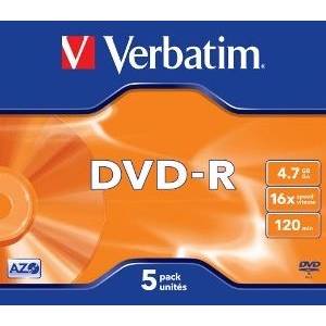 Mediu optic Verbatim DVD-R 4.7GB 16x jewel case argintiu mat 5 bucati