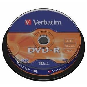 Mediu optic Verbatim DVD-R  4.7GB 16x spindle argintiu mat 10 bucati
