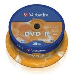 Mediu optic Verbatim DVD+R  4.7GB 16x spindle argintiu mat 25 bucati