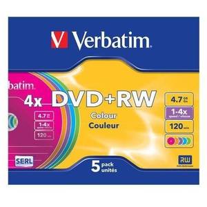 Mediu optic Verbatim DVD+RW 4.7GB 4x 5 bucati colorat