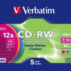 Mediu optic BLANK CD-RW 8-12X 700MB 5 bucati colorate