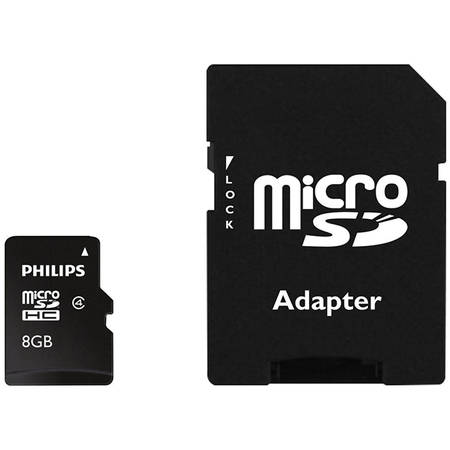 Card Philips microSDHC 8GB Clasa 4 cu adaptor SD