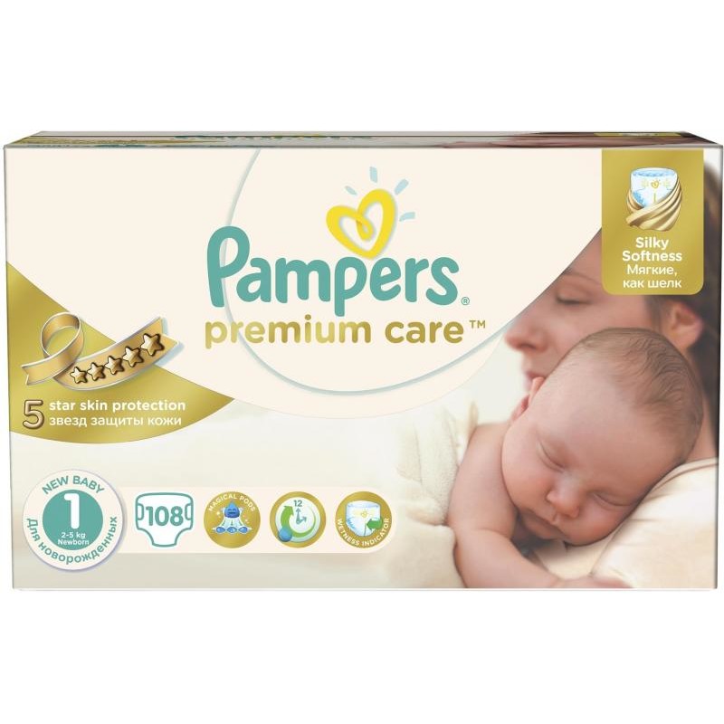 Scutece Premium Care 1 New Baby Jumbo Pack 108 buc