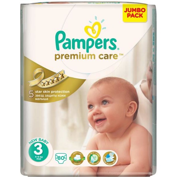 Scutece Premium Care 3 Midi Jumbo Pack 80 buc