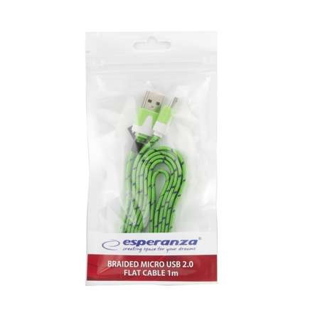 Cablu de date Esperanza EB176PG Braided plat microUSB 1m verde