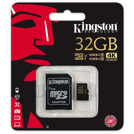 Card Kingston microSDHC 32GB Clasa 10 U3 UHS-I 90 Mbs cu adaptor SD