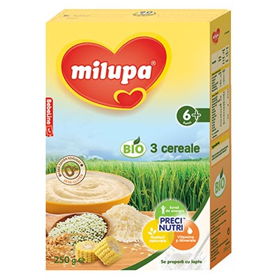 Cereale copii MILUPA Bio 3 Cereale fara lapte 250g de la 6 luni