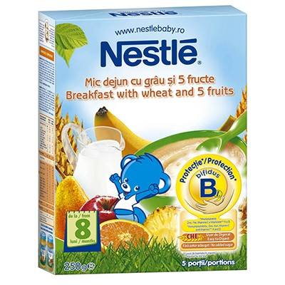 Cereale copii NESTLE mic dejun grau 5 fructe 250g de la 8 luni
