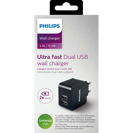 Incarcator de perete USB Philips DLP2307/12 Ultra-rapid Negru