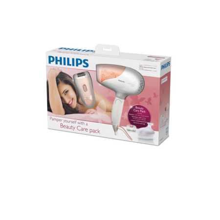 Epilator Philips HP6542/00 Satinelle si uscator de par alb / roz
