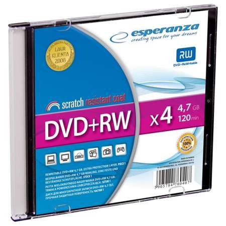 Mediu optic Esperanza DVD+RW   4.7GB  4x  slim jewel case