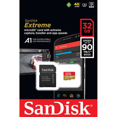 Card Sandisk Extreme microSDHC 32GB 90Mbs A1 Clasa 10 V30 UHS-I U3 Mobile cu adaptor SD