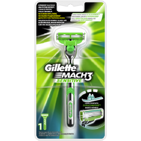 Aparat de ras Gillette Mach3 Sensitive pentru barbati Trei lame 1 rezerva Verde
