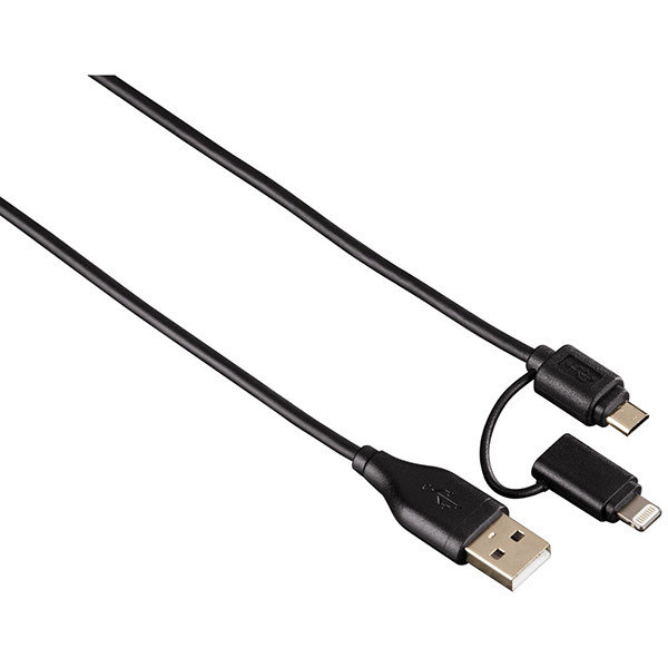 Cablu de date 2 in 1 microUSB plus Lightning 1.2m negru