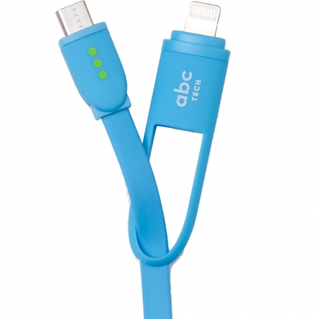 Cablu de date ABC Tech USB la Micro USB plus Lightning 30cm albastru
