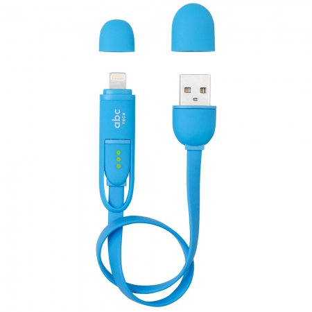Cablu de date ABC Tech USB la Micro USB plus Lightning 30cm albastru