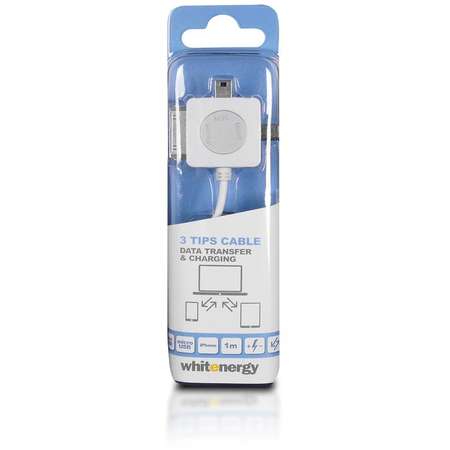 Cablu de date Whitenergy 09989 microUSB / miniUSB / 30 pin Apple 1m alb