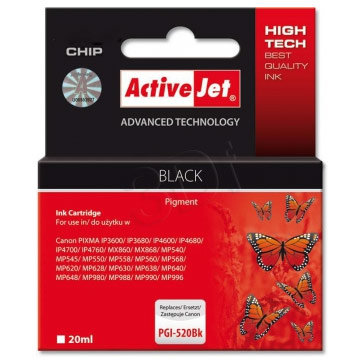 Cartuș compatibil ActiveJet ACC-520BK Black 20 ml Chip Canon PGI-520BK