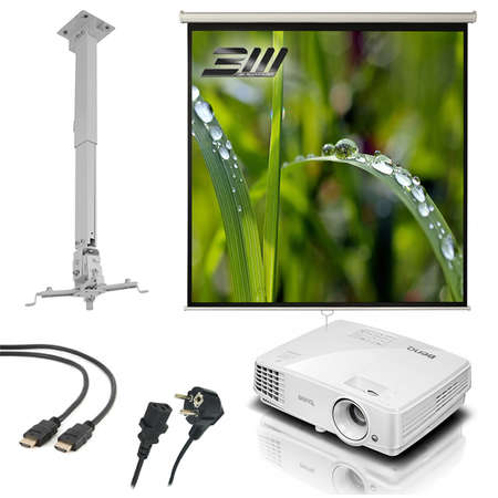 Pachet Videoproiector BenQ MS517H Suport tavan EATV2 Ecran manual 200x200cm Cablu HDMI 10m Cablu alimentare 10m