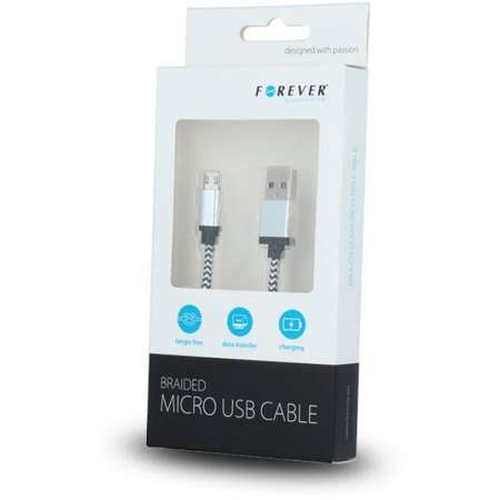Cablu de date Forever Impletit microUSB 1m White