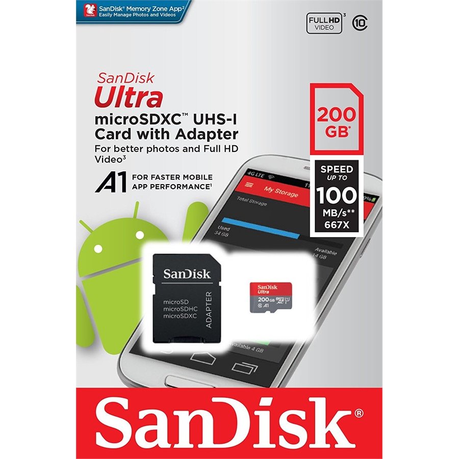 Card Sandisk Ultra microSDXC 200GB 100MB Clasa 10 UHS-I + Adaptor — imaginea 3