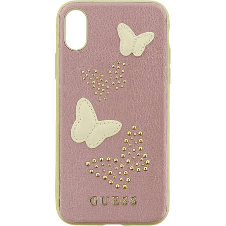 Husa Protectie Spate Guess GUHCPXPBURG Piele Studs&Sparles Butterflies Roz pentru APPLE iPhone X