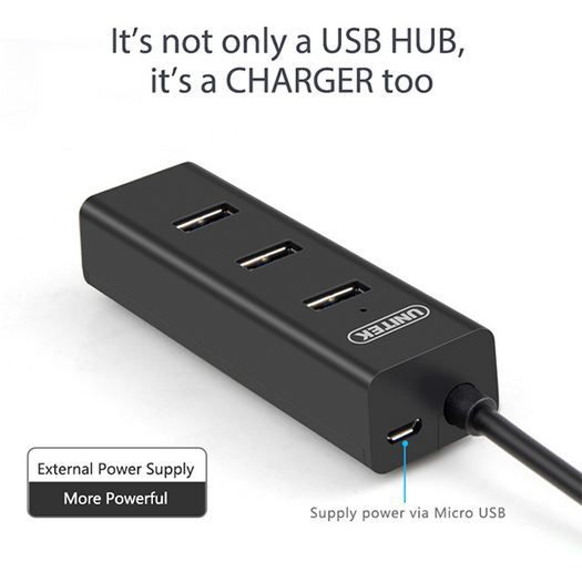Hub USB UNITEK Y-3089 4x USB 3.0 negru — imaginea 3