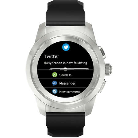 Smartwatch MyKronoz ZeTime Standard 44MM Argintiu Brushed si curea silicon Negru