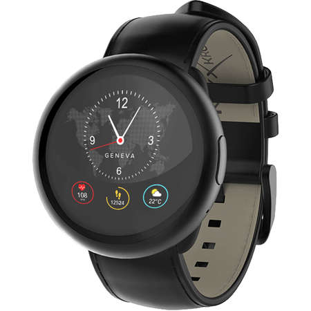Smartwatch MyKronoz ZeRound 2 HR Premium Negru si curea piele Neagra