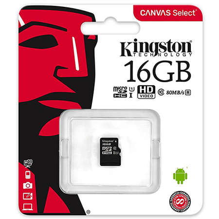 Card Kingston microSDHC Canvas Select 80R 16GB Clasa 10 UHS-I U1 80 Mbs