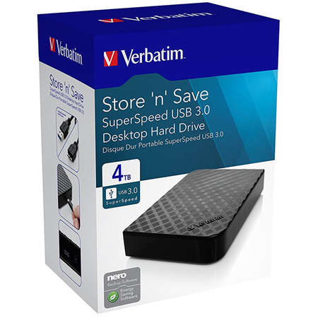 Hard disk extern Verbatim Store n Save 4TB 3.5 inch USB 3.0 Black