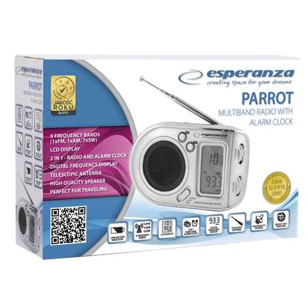 Radio cu ceas desteptator Esperanza ERB101W Parrot Argintiu