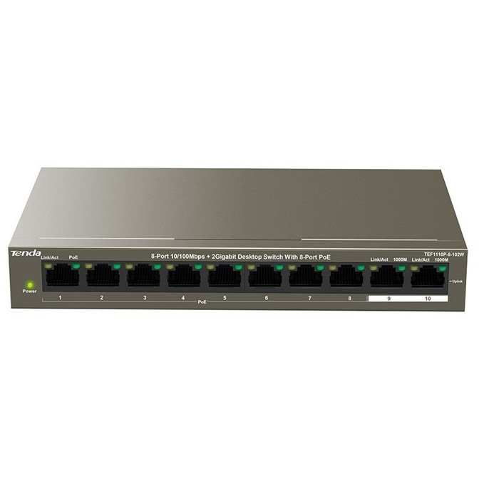 Switch TEF1110P-8-102W  8 x 10/100Mbps PoE + 2 Gigabit