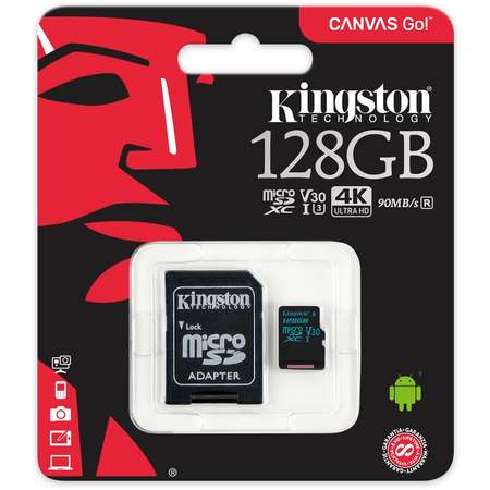 Card Kingston 128GB microSDXC Canvas Go 90R/45W U3 UHS-I V30 Card cu adaptor SD