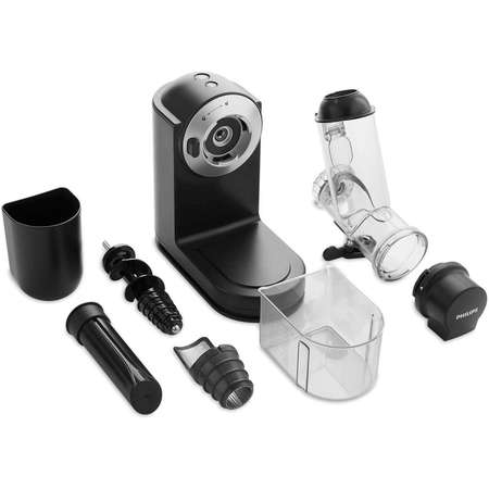 Storcator de fructe si legume prin presare la rece Philips HR1889/70 Recipient suc 1 litru Recipient pulpa 0.75 litri 150W Negru