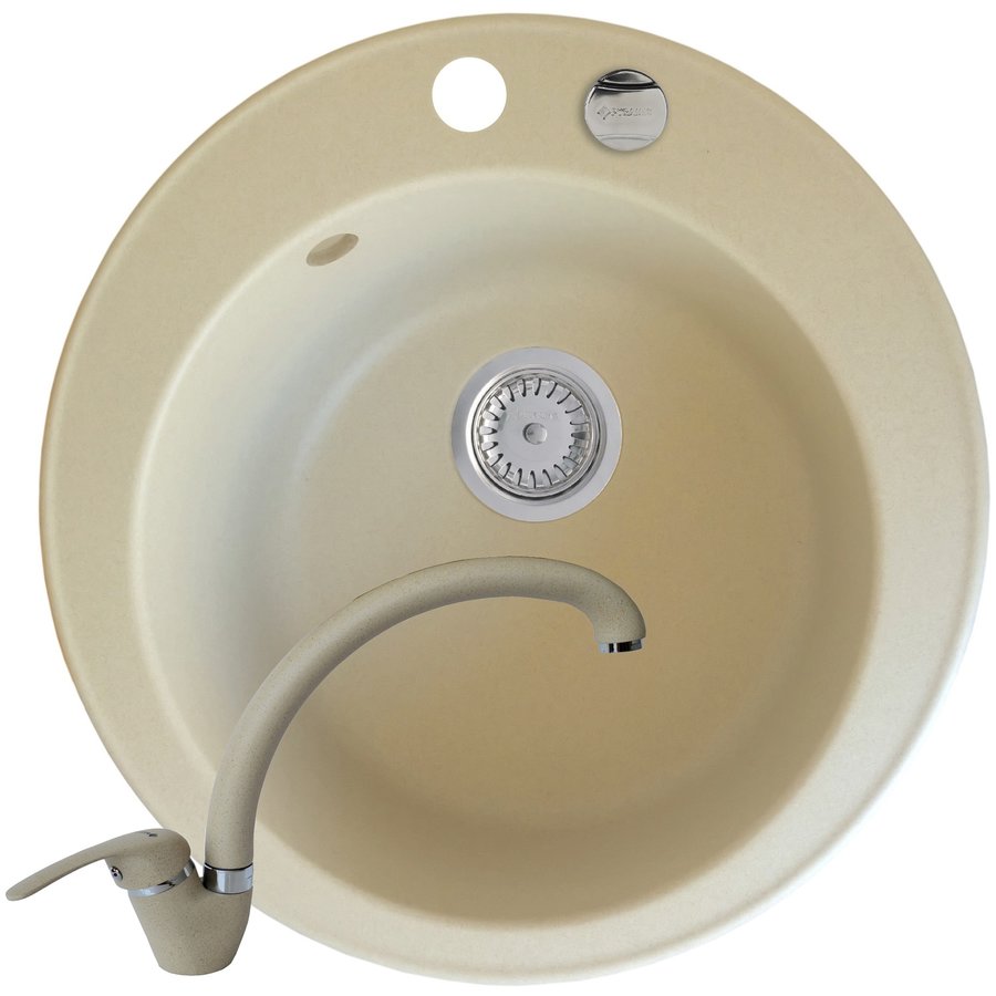 Set chiuveta granit ALYA 1B Ø49 si baterie OSSIA Bej