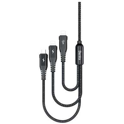 Cablu de date Benks D25 3in1 MicroUSB plus 2x Lightning 1.5m Negru
