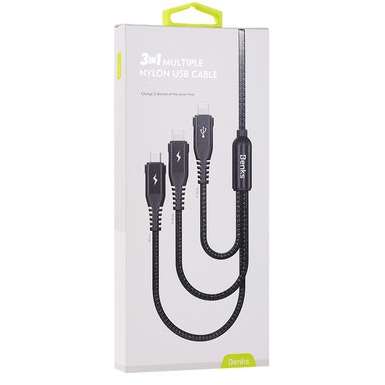 Cablu de date Benks D25 3in1 MicroUSB plus 2x Lightning 1.5m Negru
